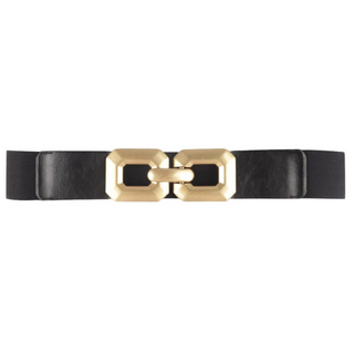 Double Rectangle Buckle Elastic Belt, Black
