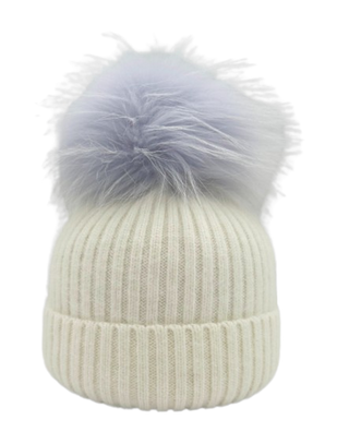 Angora/Wool Hat, White/Blue