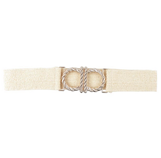 Twist Metal Double Round Buckle Belt, White