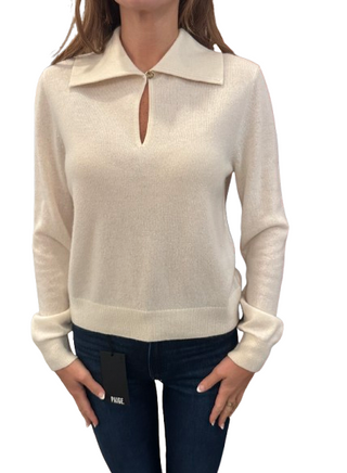 Cashmere Keyhole Polo, White