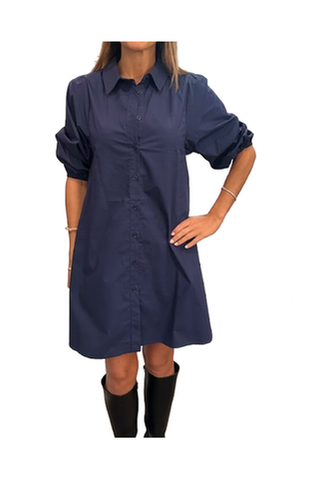 Poplin Big Sleeve Dress, Navy