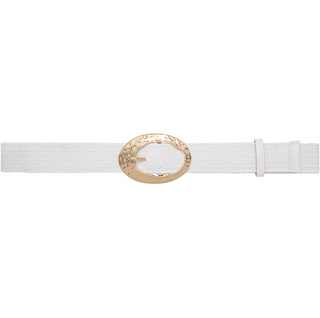 Metal Oval Shaped Buckle Belt, White