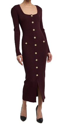 Andolina Square Neck Dress, Malbec