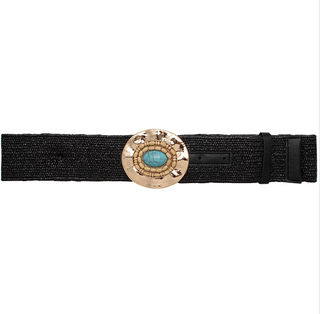 Round Stone Bead Metal Belt, Black
