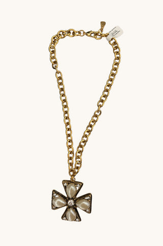 Pearl Mini Cross Statement Necklace