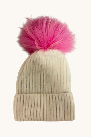 Angora/Wool Hat, White/Bubblegum
